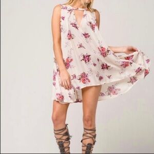Free People Floral Mini Dress - Cream and Pink